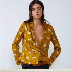 Zara horse print silky pajama style top.